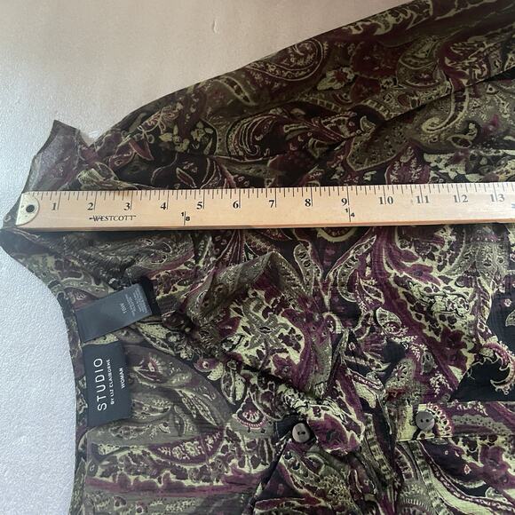 Vintage Y2K Liz Claiborne Studio Shirt Women 16W Black Green Sheer Ruffle Fairy - Picture 12 of 13